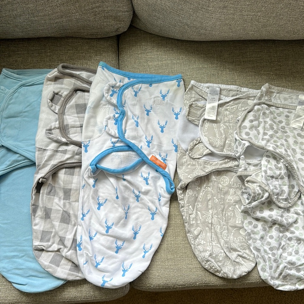 Swaddle Set of 5! Swaddle Me & The Peanutshell ALL 0-3 Month & SM/MED
